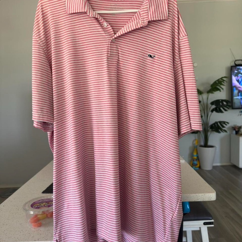 Vineyard Vines Men's Pink Striped Polo Shirt
